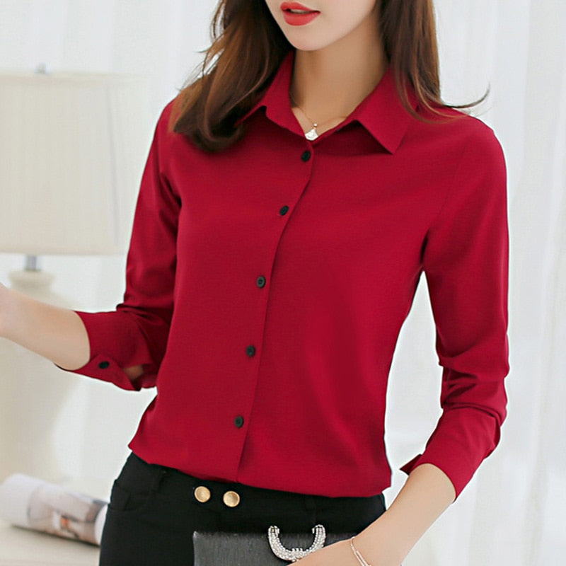 Women Chiffon Office Career Shirts Tops 2023 Fashion Casual Long Sleeve Blouses - WSB8537