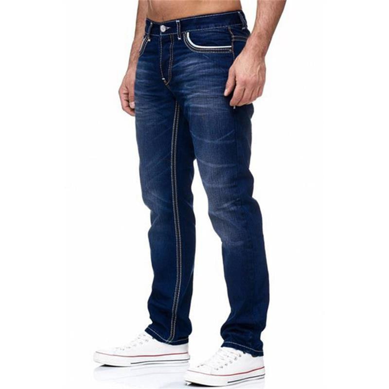 Men Jeans Solid Pockets Stretch Denim Straight Pants - MJN0054