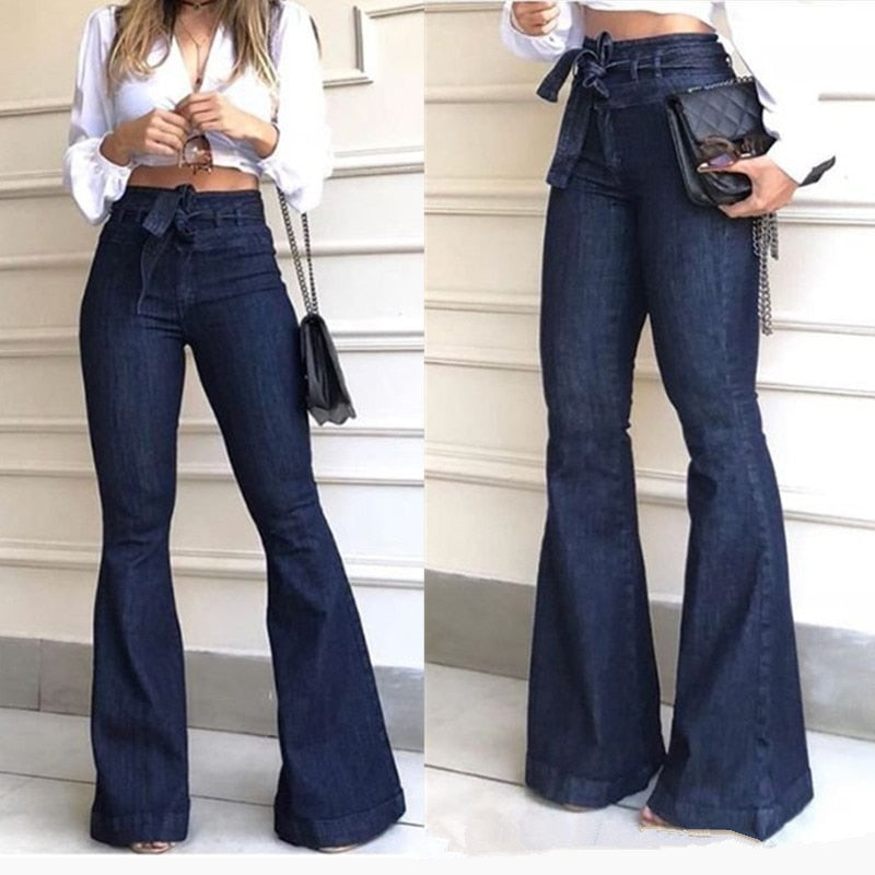 Women's Denim Tight jeans Slim Casual Low waisted buttocks up flared pants - WJN0027