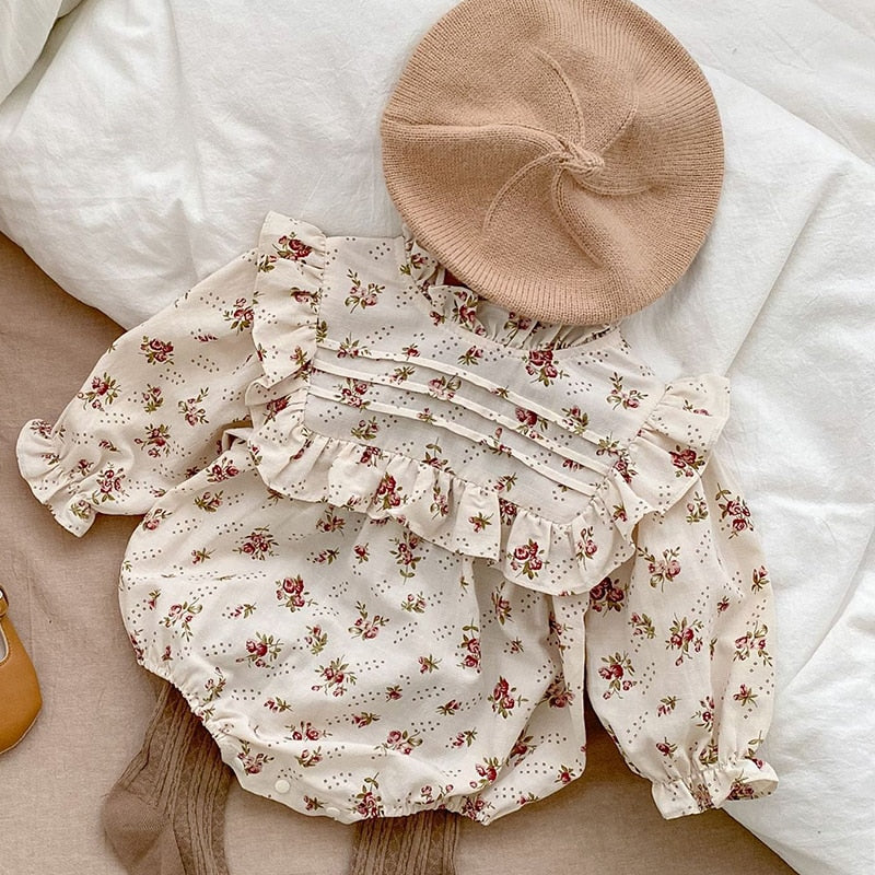 Baby Girl Plaid Rompers Toddler Girls Long Sleeves Jumpsuit Infant Girls Floral Rompers - BTGR8427