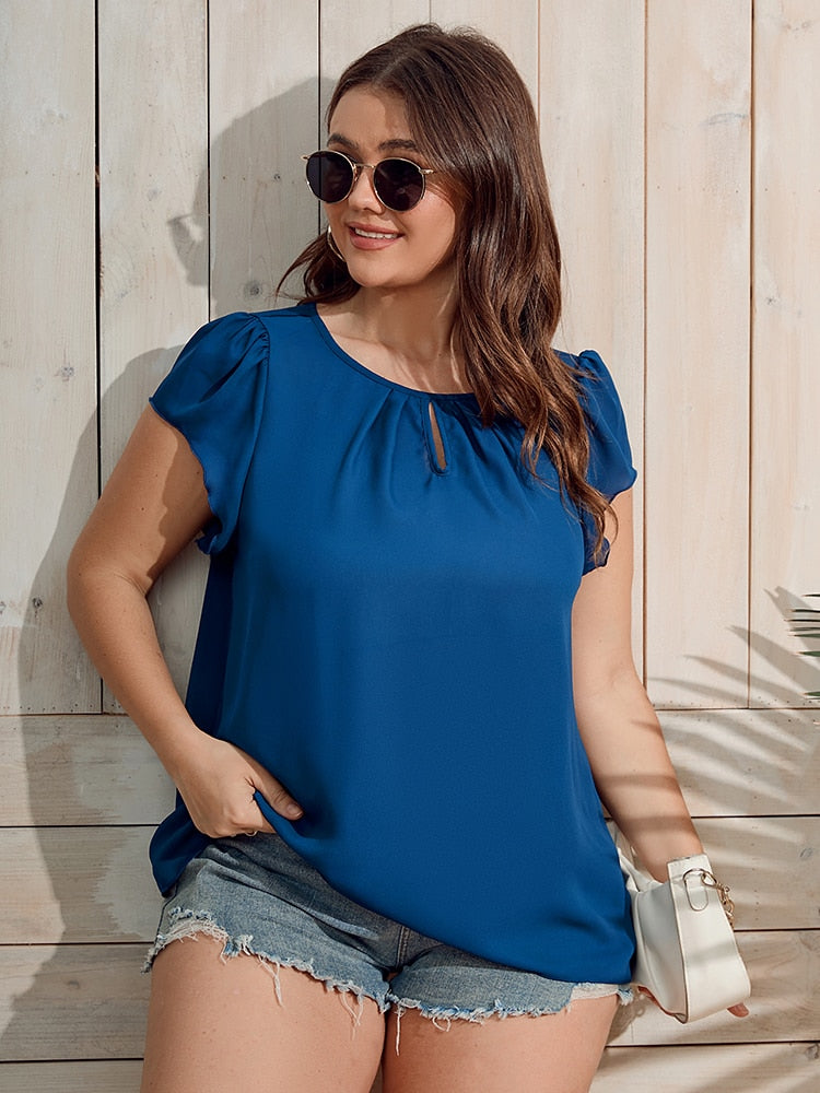 Women Plus Size Neck Puff Sleeve Blouse Summer Women T-Shirt - WTS8181