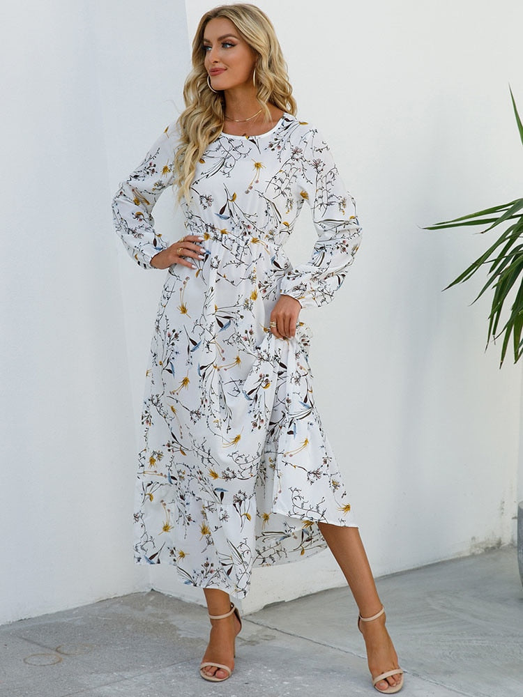 Women Summer Floral Casual Long Dress Maxi For Women Long Sleeve Dress - WD8067