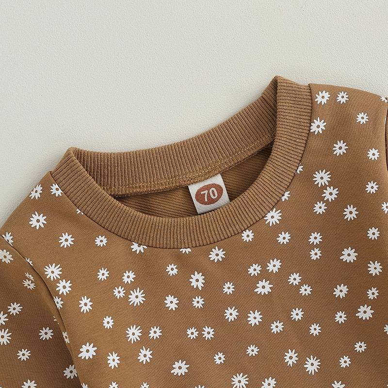Baby Girls 2-piece Flower Print Long Sleeve Sweatshirt with Elastic Waist Outfit - BTGO8400