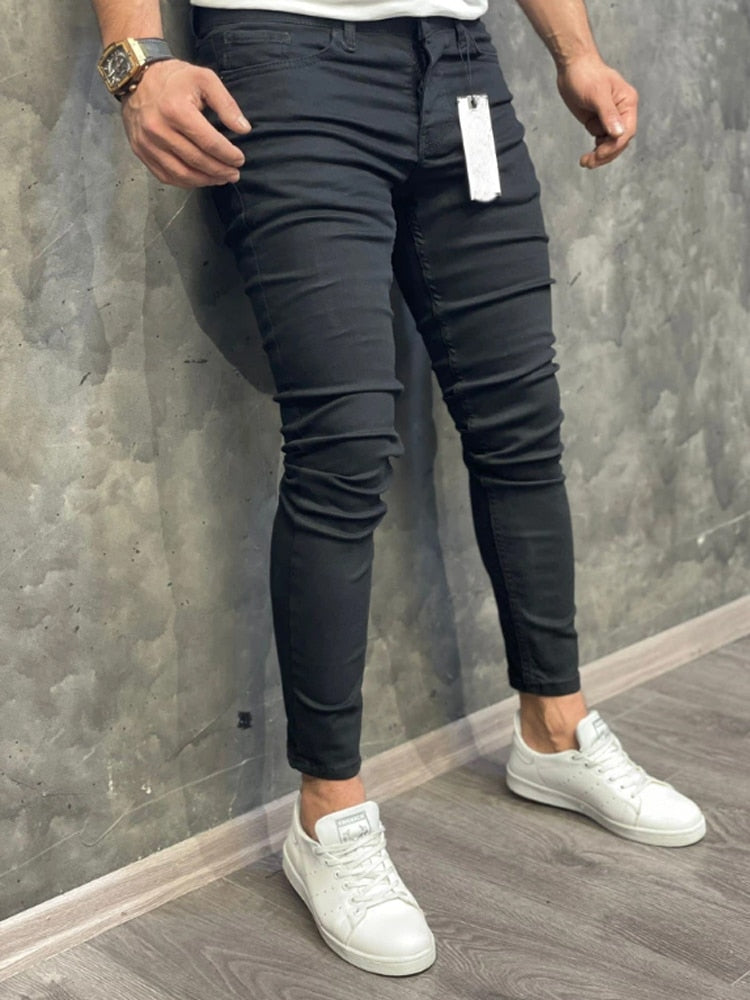 Men's Jeans Solid Fashion Classic Denim Washing Pants Casual Men's Stretch Skinny Jeans - MJN0066
