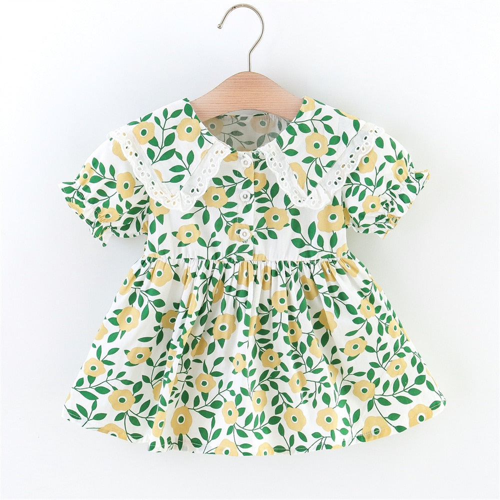 Summer Baby Girl Flower Dress Sweet Lapel Dress