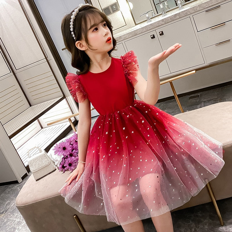 Kids Girl Summer Princess Star Sleeveless Party Dress - KGD8330