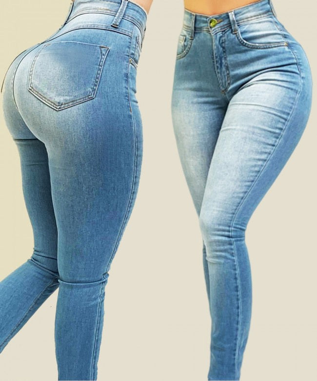 Woman's pure color jeans denim high waist jeans - WJN0005