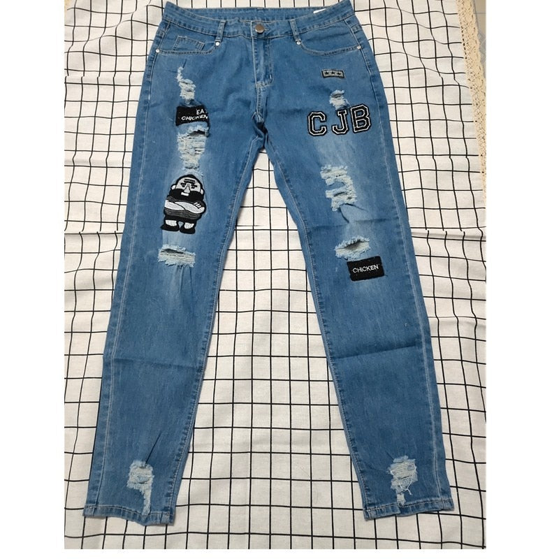 Men's Jeans Cotton Stretchy Ripped Skinny Hip Hop Hole Slim Fit Denim Pants - MJN0064
