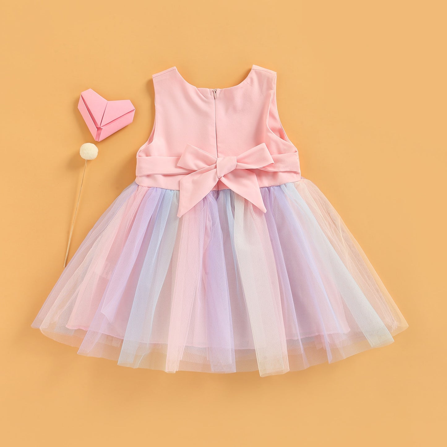 Toddler Kids Baby Girls Princess Dress Sleeveless Bowknot Rainbow Color Party Dress