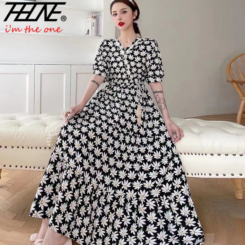 Women Fashion Style Long Floral Casual Print V-neck Vintage Maxi Dresses - WD8050