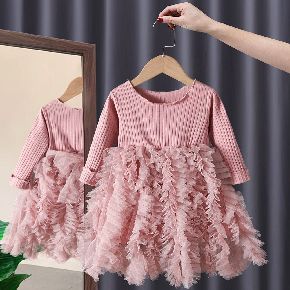 Baby Girl's Dress Spring Autumn Cute Elegant Princess Mesh Stitching Dress