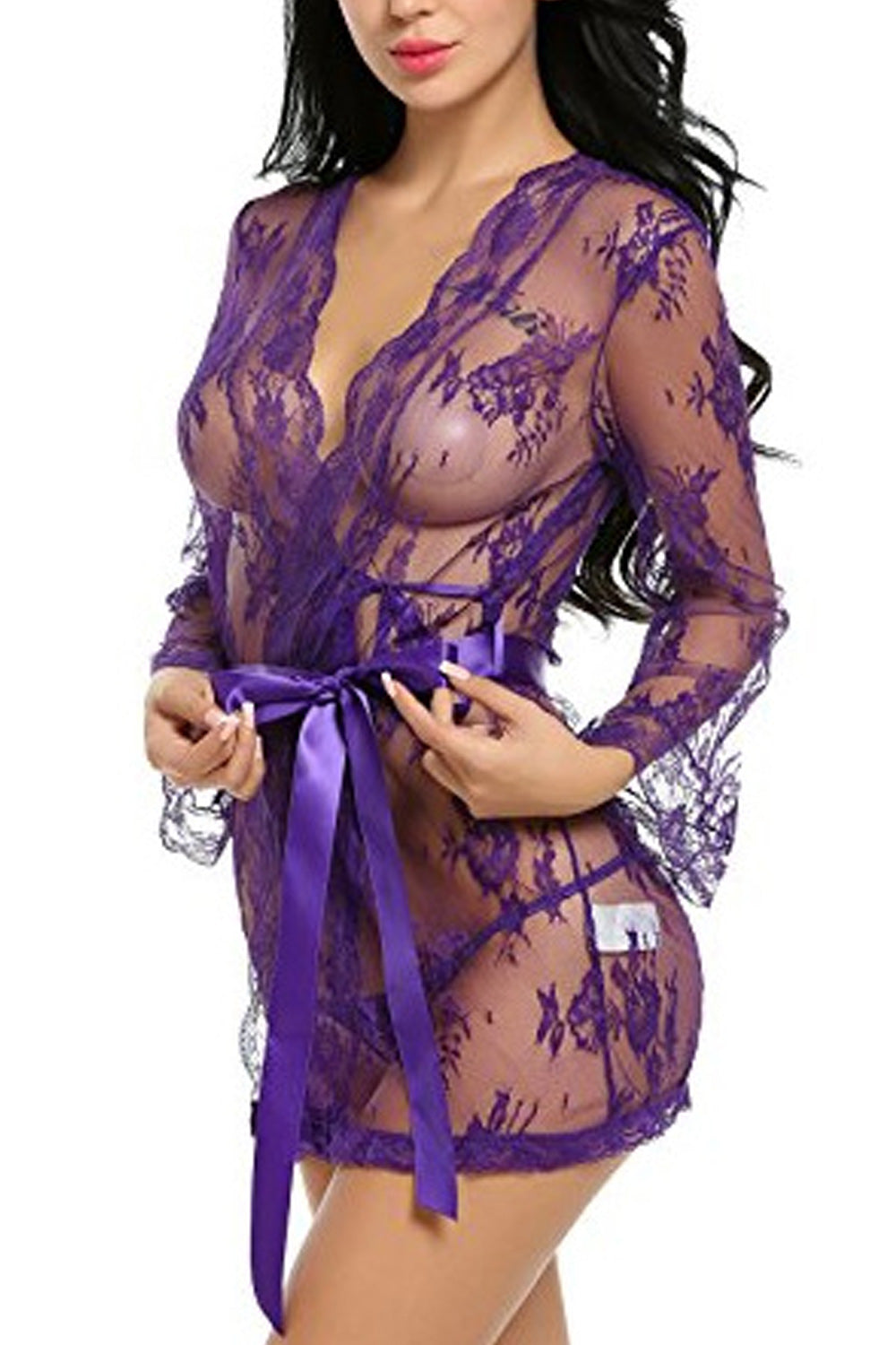 Ketty More Women Silk Ribbon Sheered Flower Lace Lingerie-KMWL115