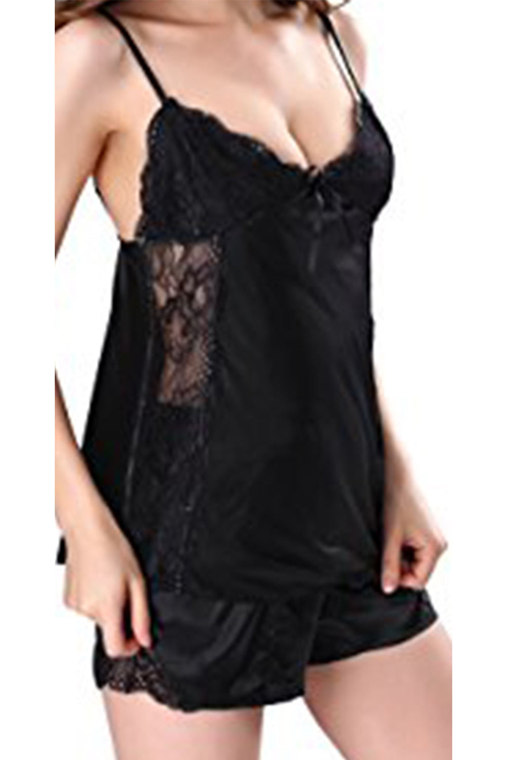 Ketty More Women Silk And Lace Decorated Two Piece Nighty Lingerie-KMWL912