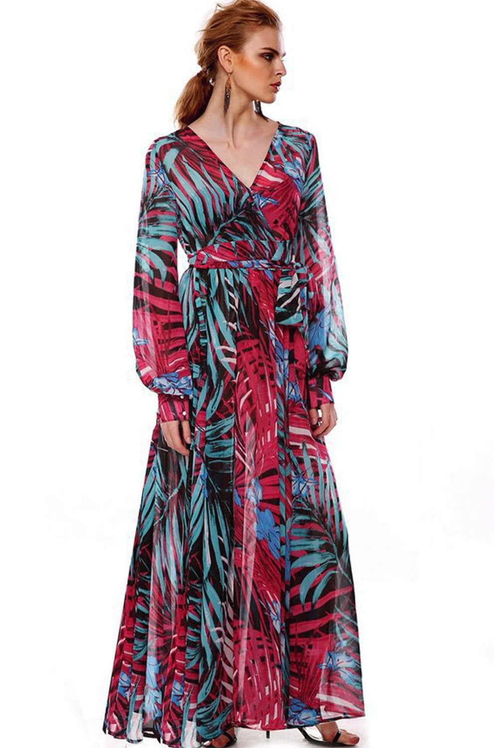 Ketty More Women Chiffon Multi Colors V-Neck Long Dress-KMWD338