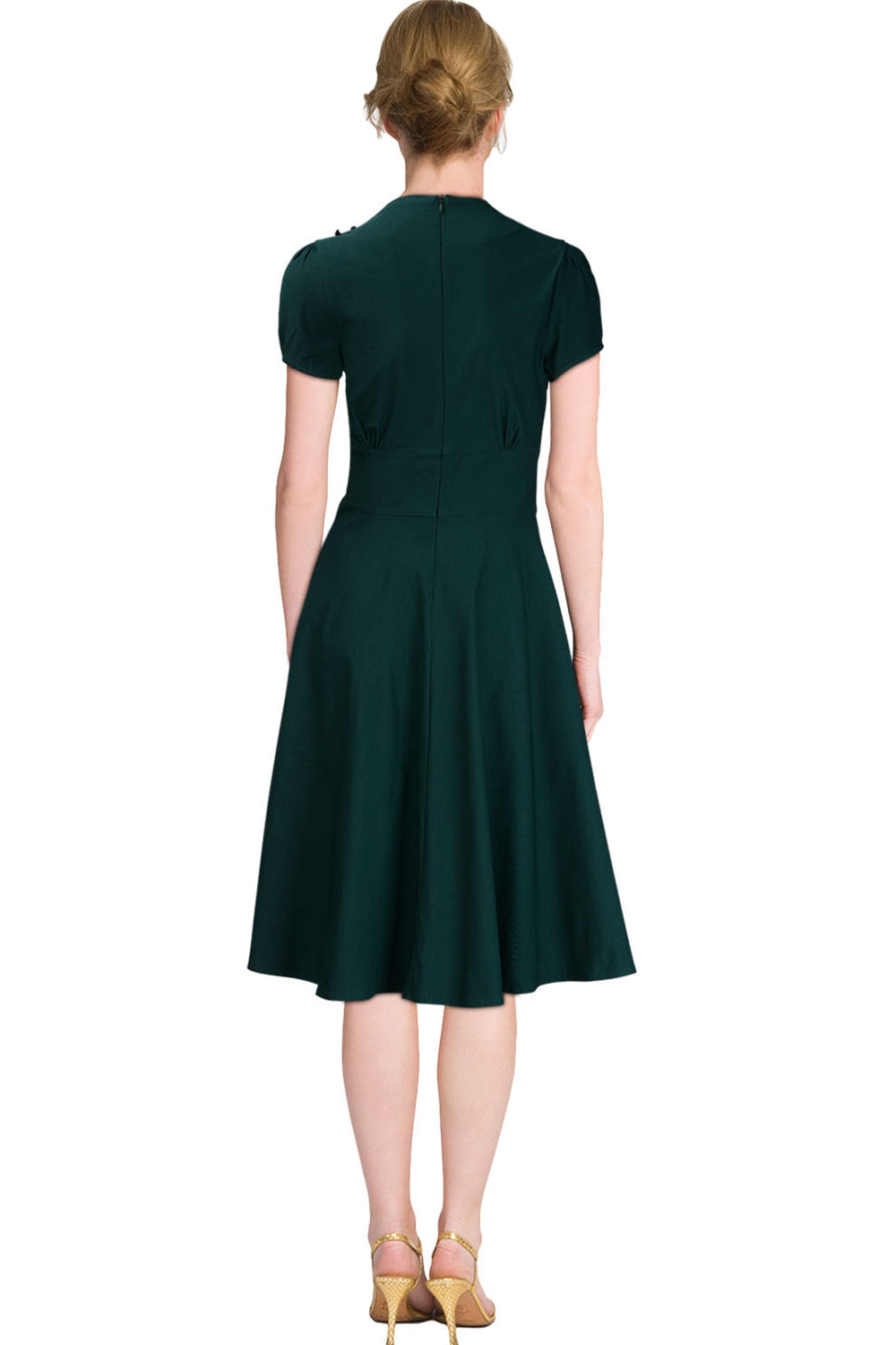 Ketty More Women Halter Style V-Neck Short Sleeves Skirt Pleated Dress-KMWD365