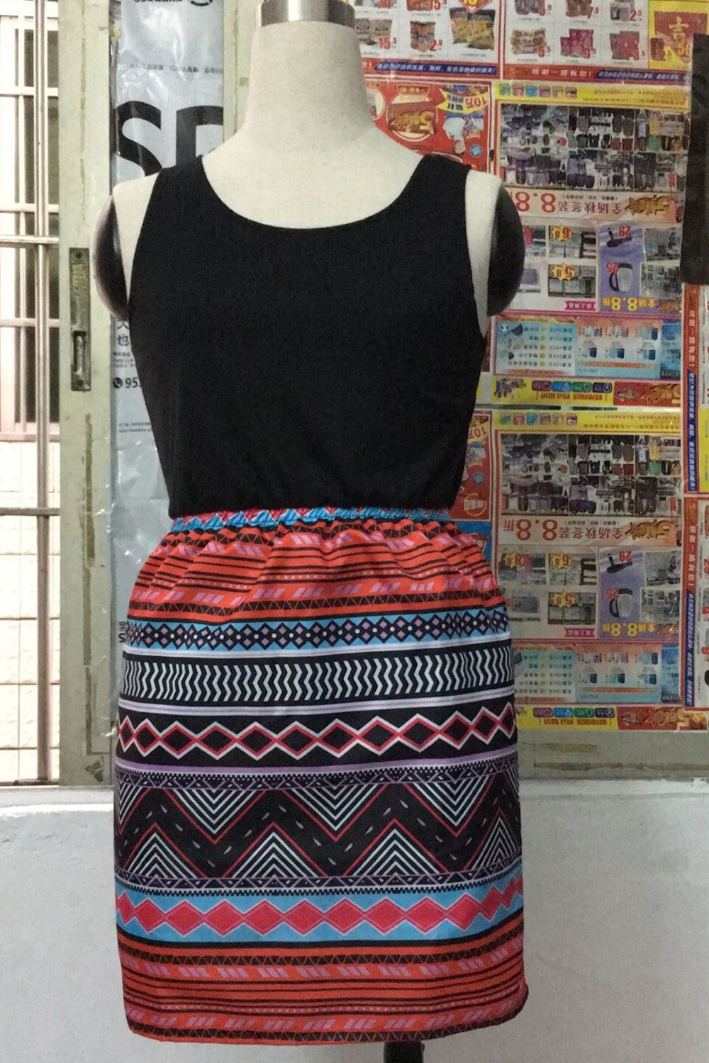 Ketty More Women Short Length Multi Printed Skirt Solid Top Empire Dress-KMWD392