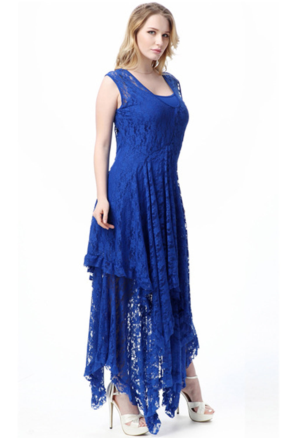 Ketty More Women Plus Size Sleeveless Irregular Skirt Lace Courtship Slip Dress-KMWD378