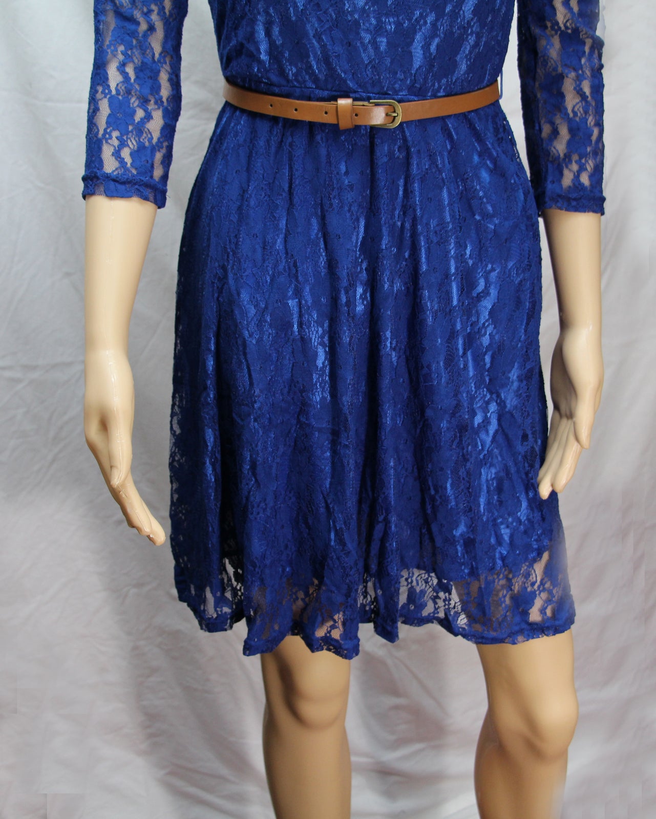 Keety More Women Crochet Lace Round Neck Pleated Skirt Dress-KMWD433