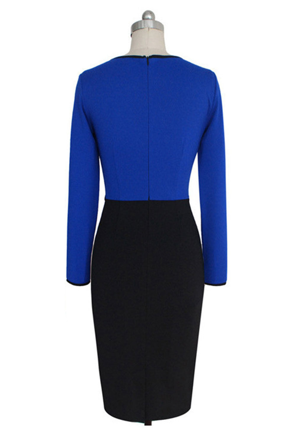 Ketty More Women Slim Bodycon Long Sleeves Dress Decorated with Bow Black Blue-KMWD293