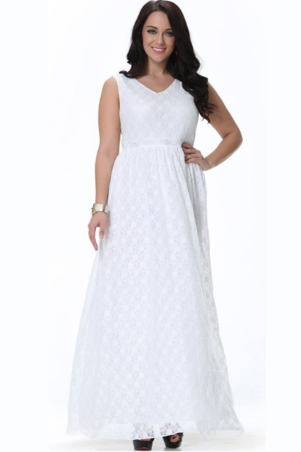 Ketty More Women Wedding Sleeveless V-Neck Plus Size Dress-KMWD290