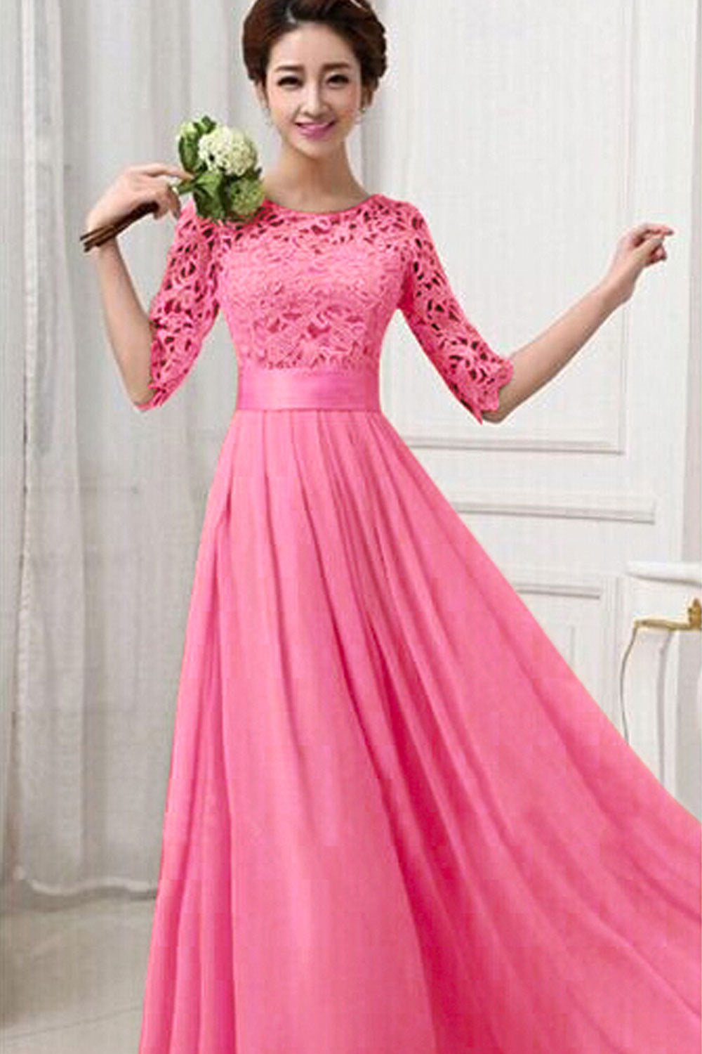 Ketty More Women Beautiful Lace Up Elbow Sleeve Maxi Dress-KMWD246