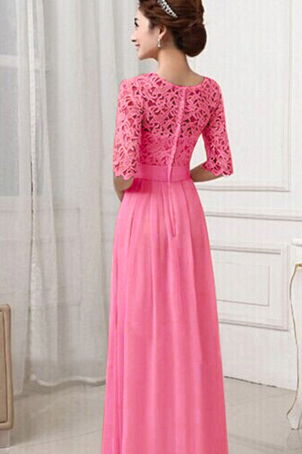 Ketty More Women Beautiful Lace Up Elbow Sleeve Maxi Dress-KMWD246