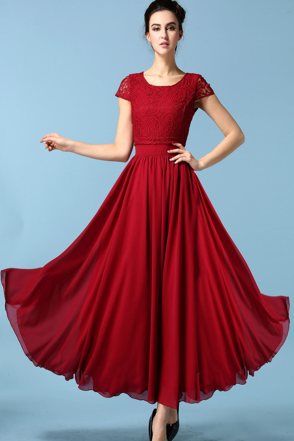 Ketty More Women Relax Fit Solid Color Pleated Long Skirt Dress-KMWD209