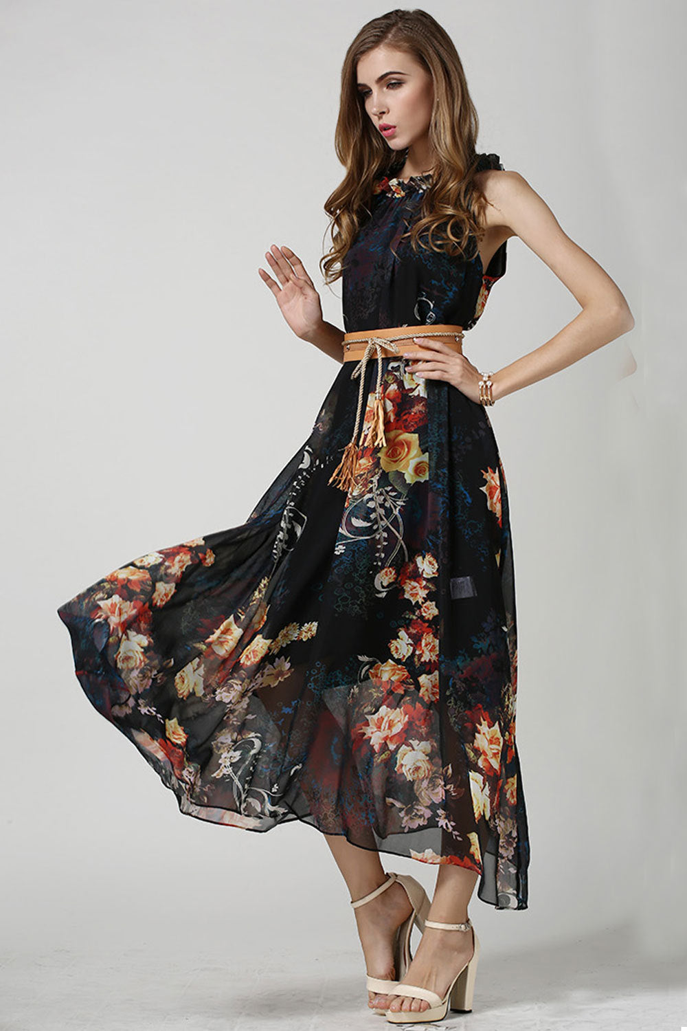 Ketty More Women's Sleeveless High-Waist Printed Chiffon Dress-KMWD214