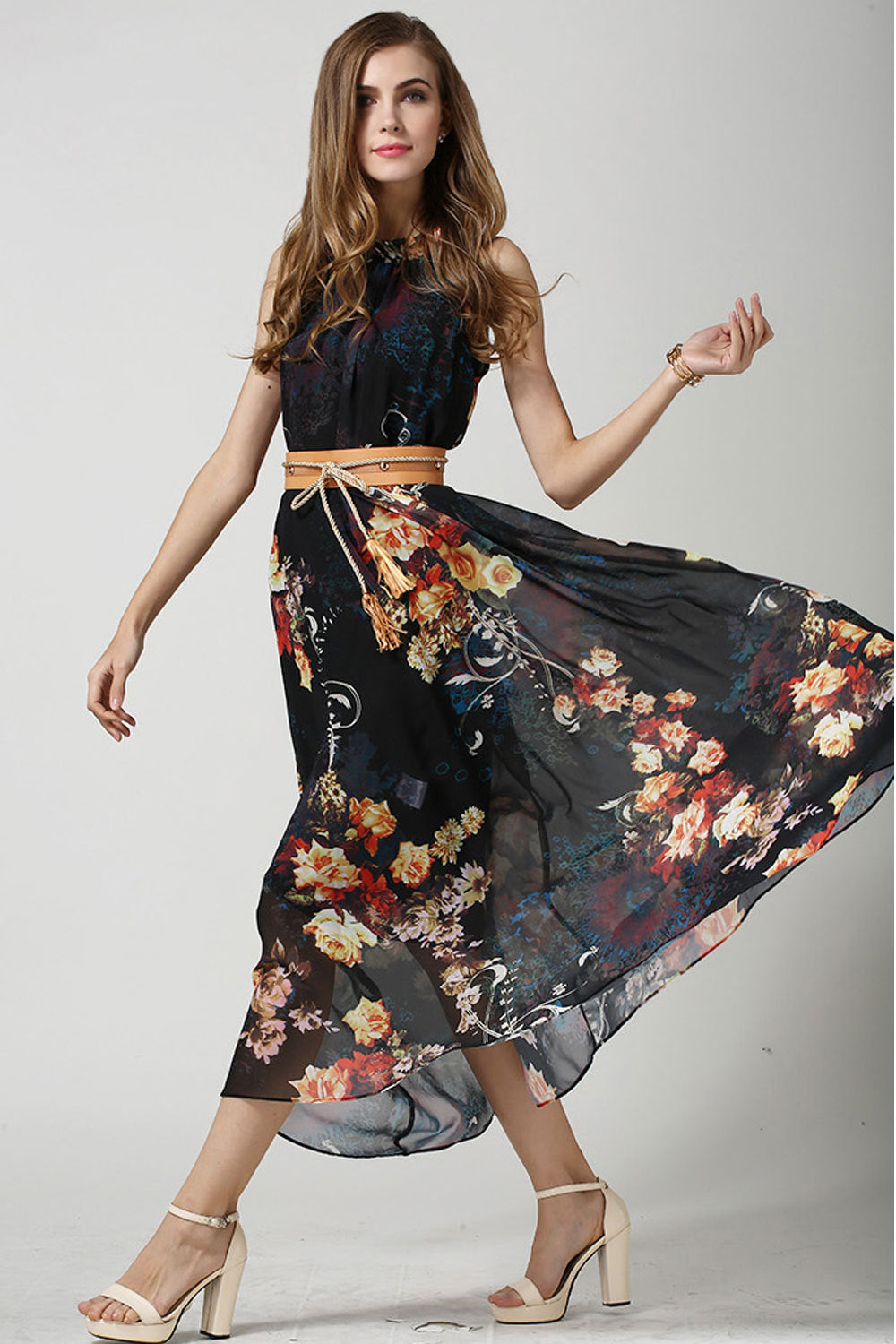 Ketty More Women's Sleeveless High-Waist Printed Chiffon Dress-KMWD214