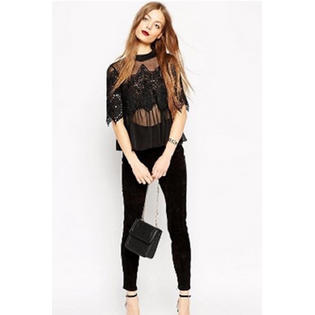 Ketty More Women Designing Sheer Waist Lace Covered Party Blouse-KMWSB778