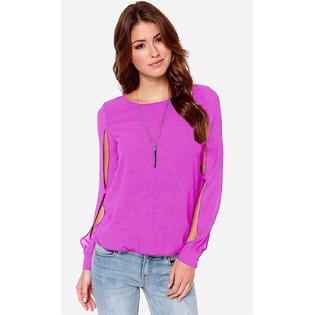 Ketty More Women's Round Neck Stylish Long Sleeves Hollow Out Lilac Shirt-KMWSB729