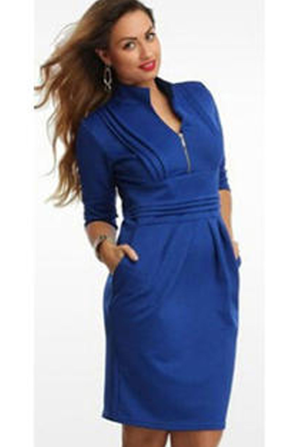 KettyMore Women Sheath Style Collar Neck Side Pockets Dress-KMWD332