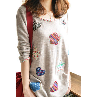Ketty More Women Solid Patten Long Sleeves Shirt Decorated With Patches-KMWSB750