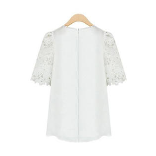 Ketty More Women Lace Decorated Neck Short Sleeves Blouse-KMWSB781