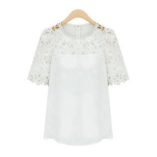 Ketty More Women Lace Decorated Neck Short Sleeves Blouse-KMWSB781