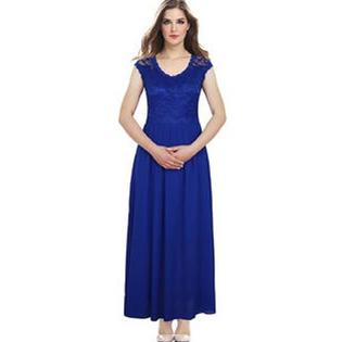 Ketty More Women Lace Up Cap Sleeve Long Skirt Pleated Dress-KMWD112