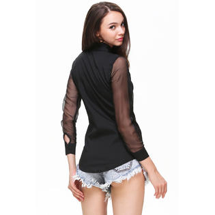 Ketty More Women's Long Transparent Sleeves Collar Neck Shirt-KMWSB738