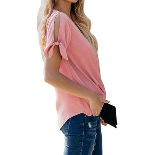 Women Deep V-Neck Breathable Short Sleeve Solid Pattern T-Shirt - WSB82190