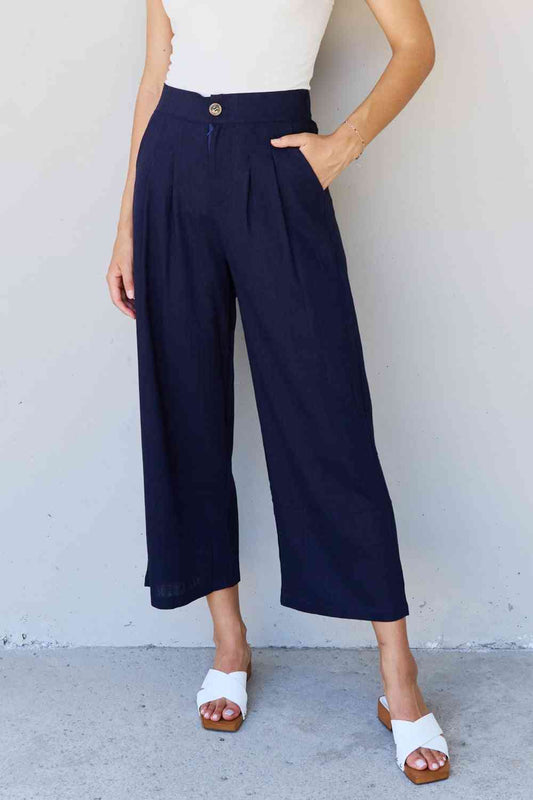 Women's And The Why In The Mix Full Size Pleated Detail Linen Pants in Dark Navy