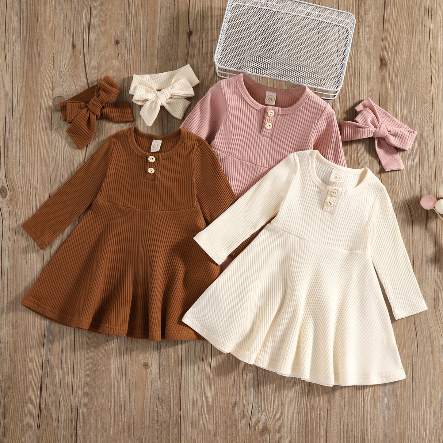 Infant Toddler Kids Baby Girls Dress Soft Knitted Long Sleeve Button Dress