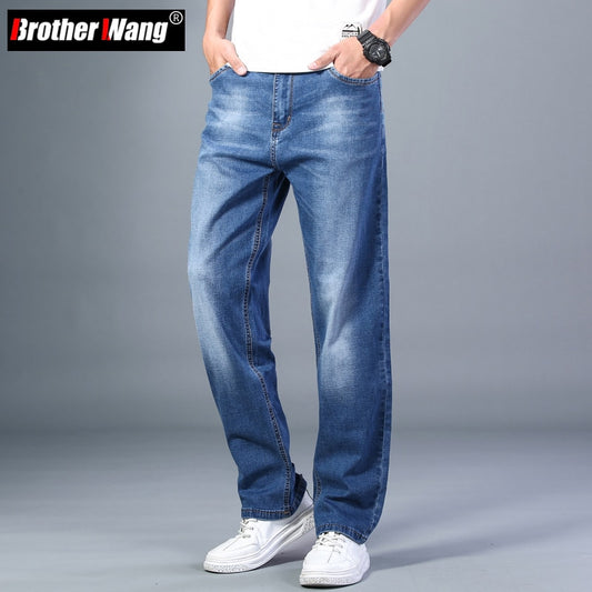 Men's Summer Thin Straight-leg Loose Jeans Classic Style Advanced Stretch Baggy Pants - MJN0055