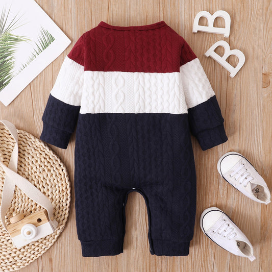 Infant Baby Boys Girls Cute Rompers  Winter  Long Sleeve Patchwork Color Romper Jumpsuit - BTGR8458
