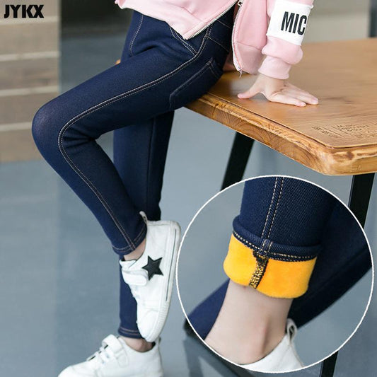Kids Girls Jeans Children's Pants Winter Clothes Thicker Middle-aged Casual Denim Jeans Stretch - GJN0161