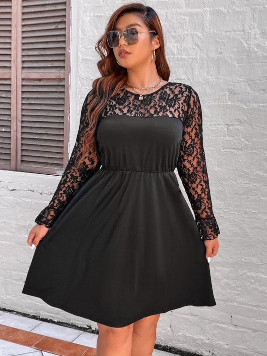 Women Plus Size Lace Long Sleeves Midi Evening Party Dresses WD8156