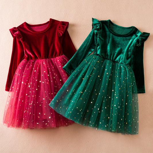 Kids Girls Autumn Winter Long Sleeve Round Neck Fashion Party Dresses - KGD8340