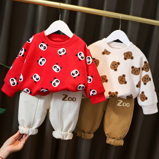Baby Boys Girls Spring Autumn Clothing Set Cartoon Animal Print Casual Long Sleeve Suits - BTGO8408