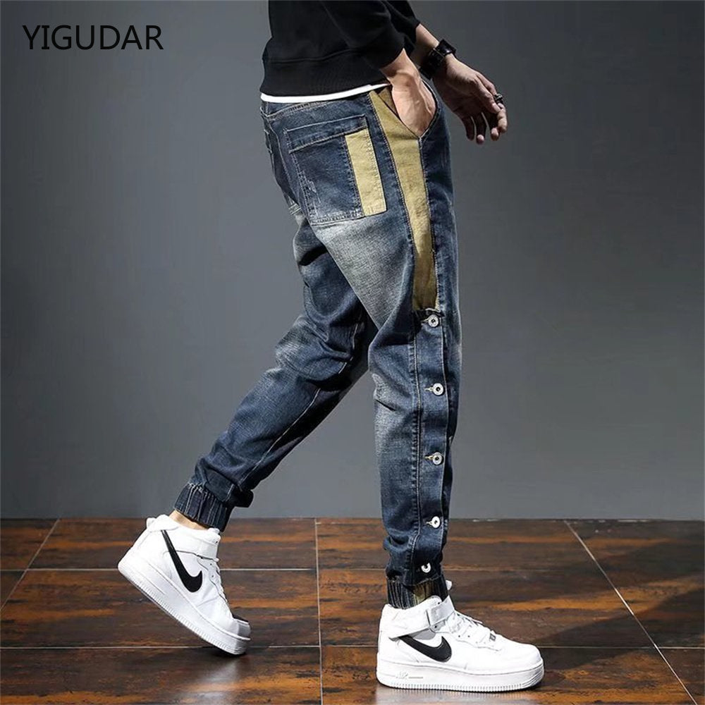 Men Jeans Fashion Pockets Designer Loose Fit Baggy Stretch Relaxed Tapered Jeans - MJN0058