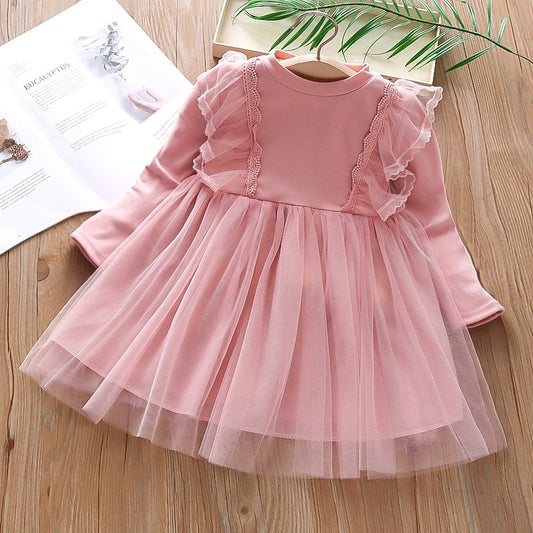 Kids Princess Dress Toddler Girls Clothes Spring Autumn Long-sleeved Mesh Dress - BTGD8476
