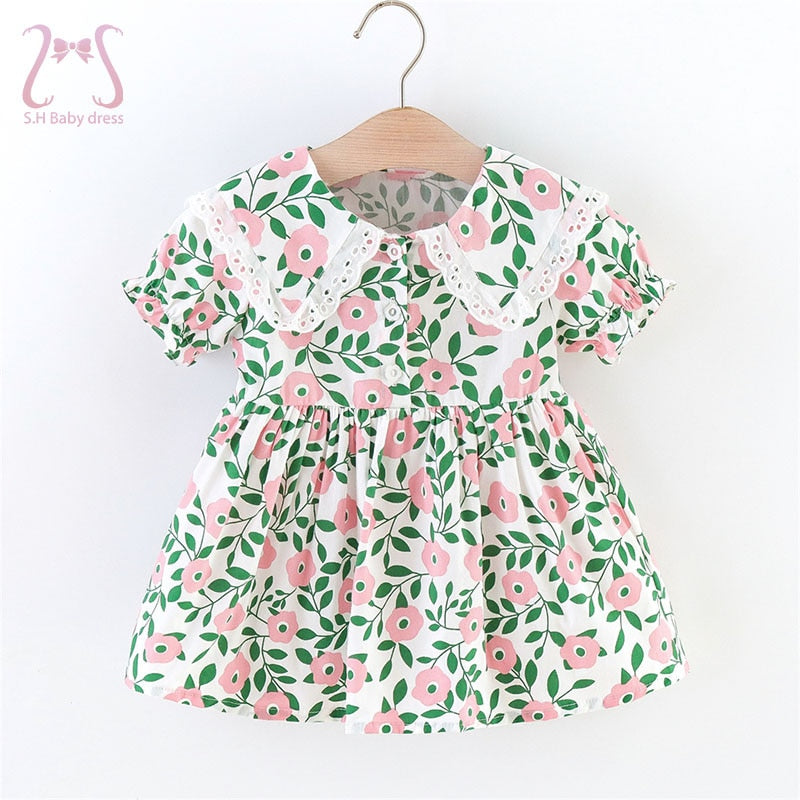 Summer Baby Girl Flower Dress Sweet Lapel Dress