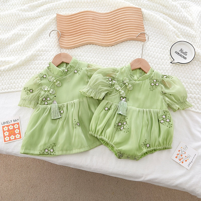 Baby Girls Infant Summer Dresses Floral Embroidery Short Sleevees Rompers - BTGR8420
